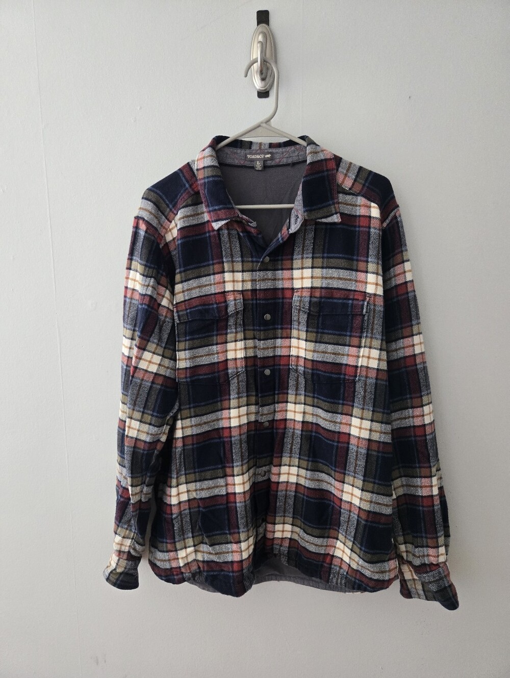 Men's Navy and Cream Plaid Flannel Shirt